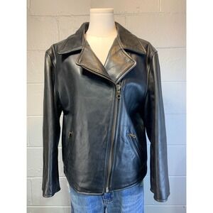 Winston Womens Black Leather Biker Jacket Asymmetric Zip Moto Quilted Lined Lg
